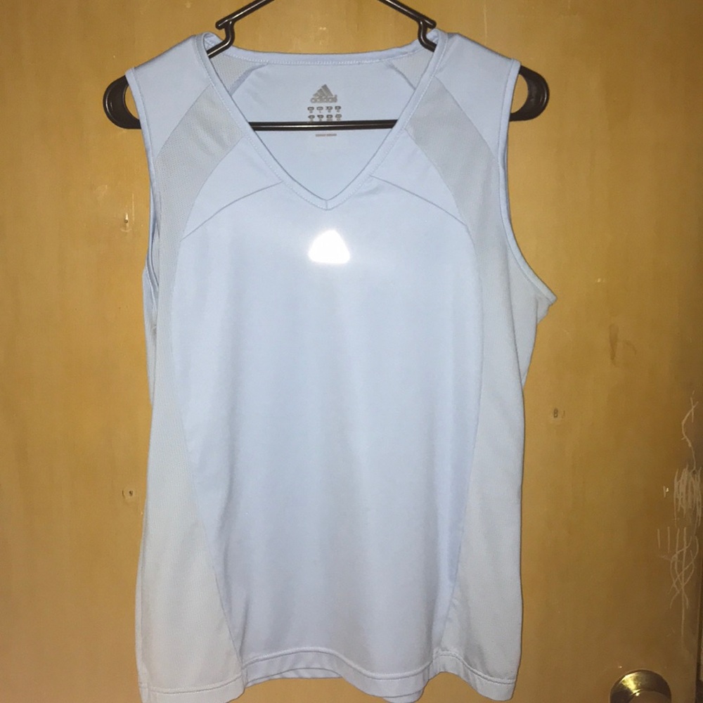 Baby blue muscle T Adidas workout shirt